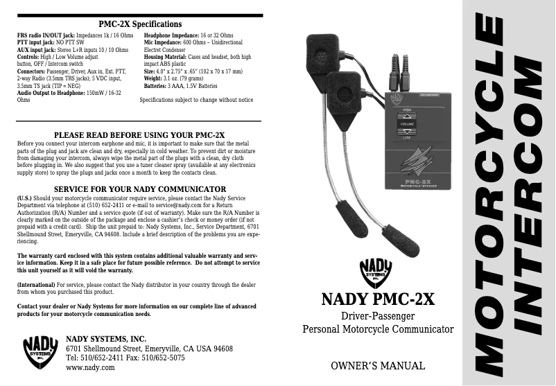 Page n°1 - Manuel utilisateur Nady Systems PMC-2X