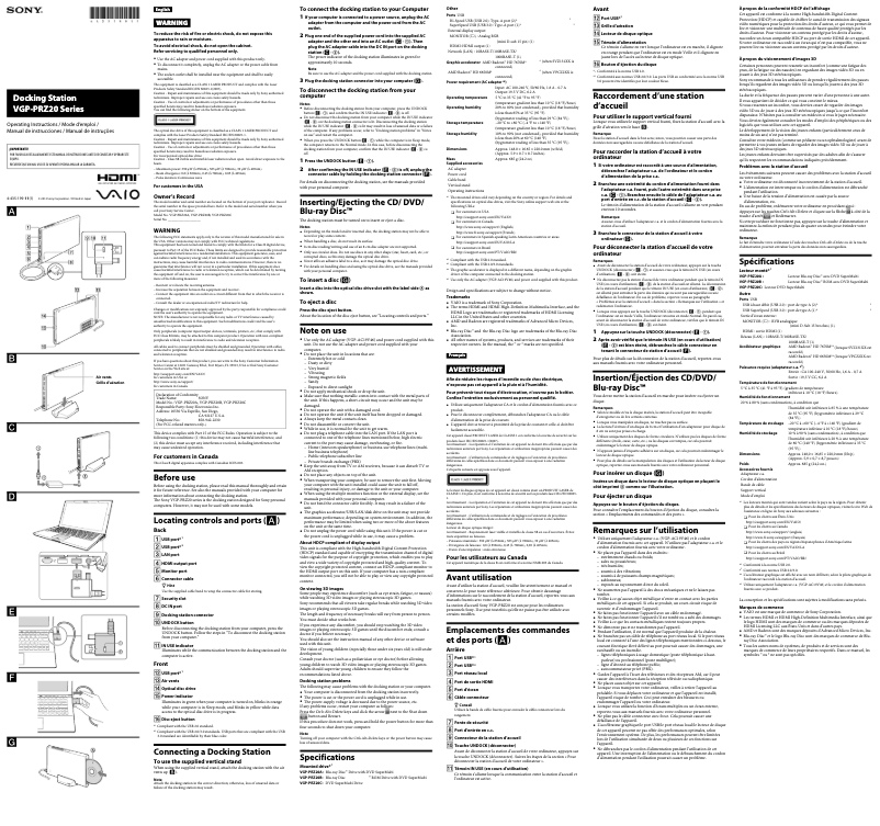 Page n°1 - Manuel utilisateur Sony VGP-PRZ20A