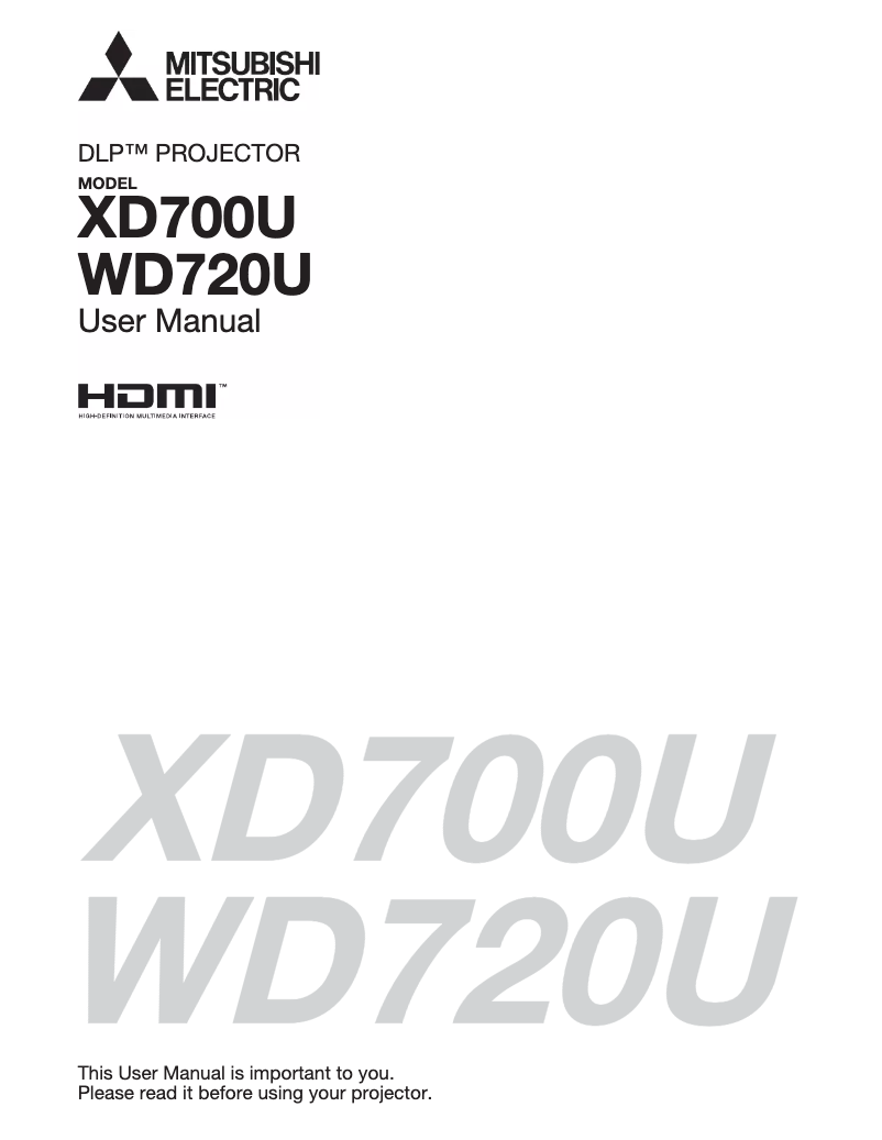 Page 1 de la notice Manuel utilisateur Mitsubishi XD700U