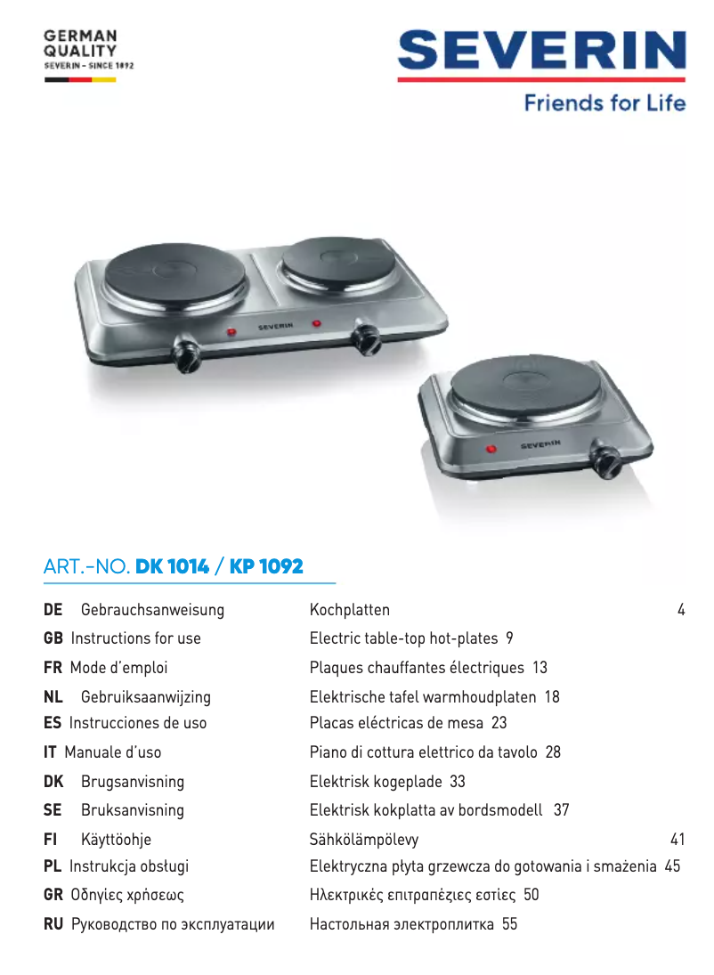 Page n°1 - Manuel utilisateur Severin KP 1092