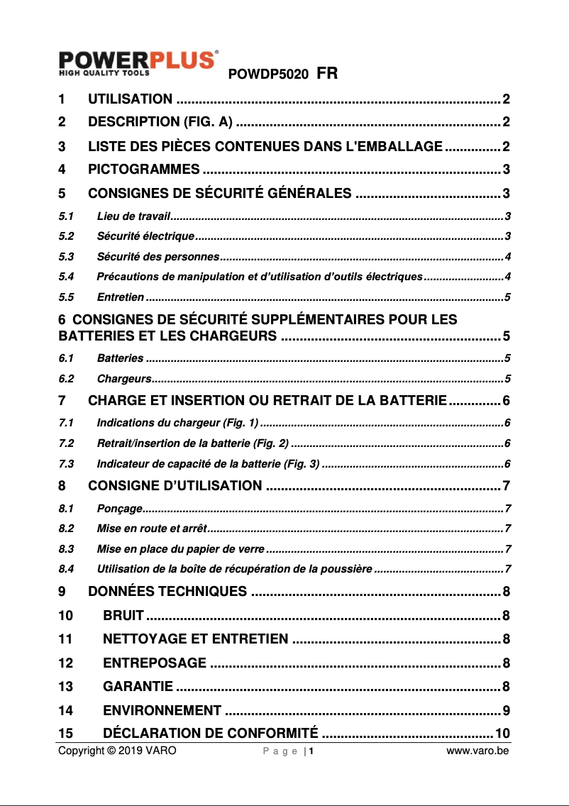 Page 1 de la notice Manuel utilisateur PowerPlus POWDP5020