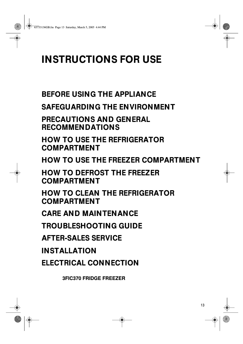 Page 1 de la notice Manuel utilisateur Fagor 3FIC-372