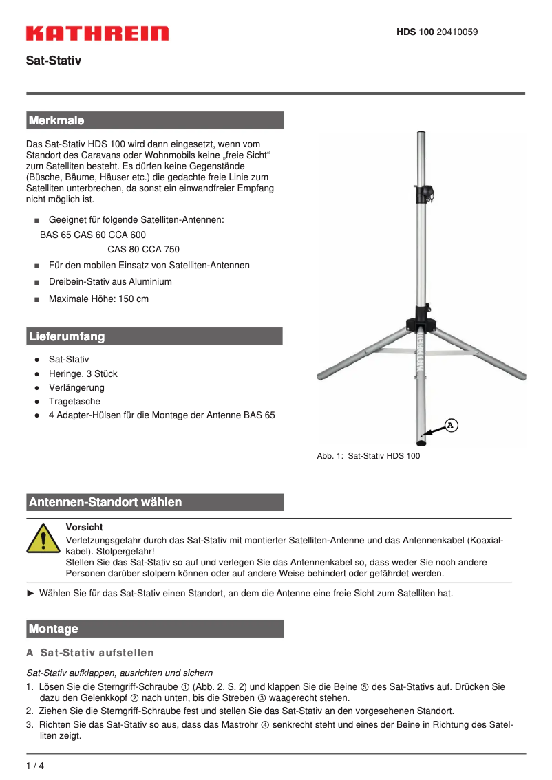Page n°1 - Manuel utilisateur Kathrein HDS 100