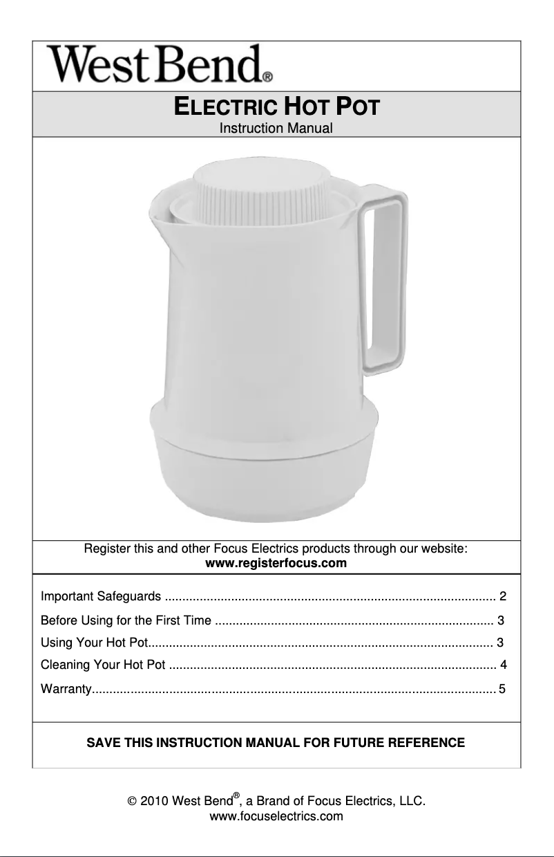 Page n°1 - Manuel utilisateur WestBend 53655