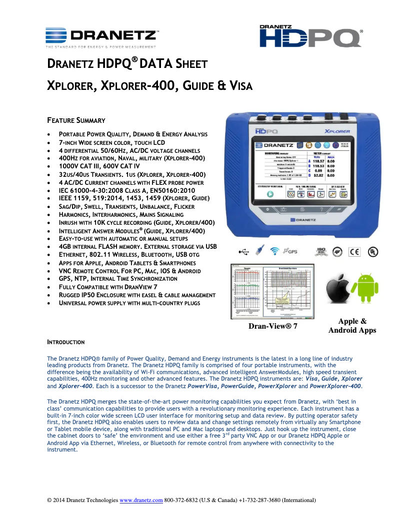Page n°1 - Fiche technique Dranetz HDPQ
