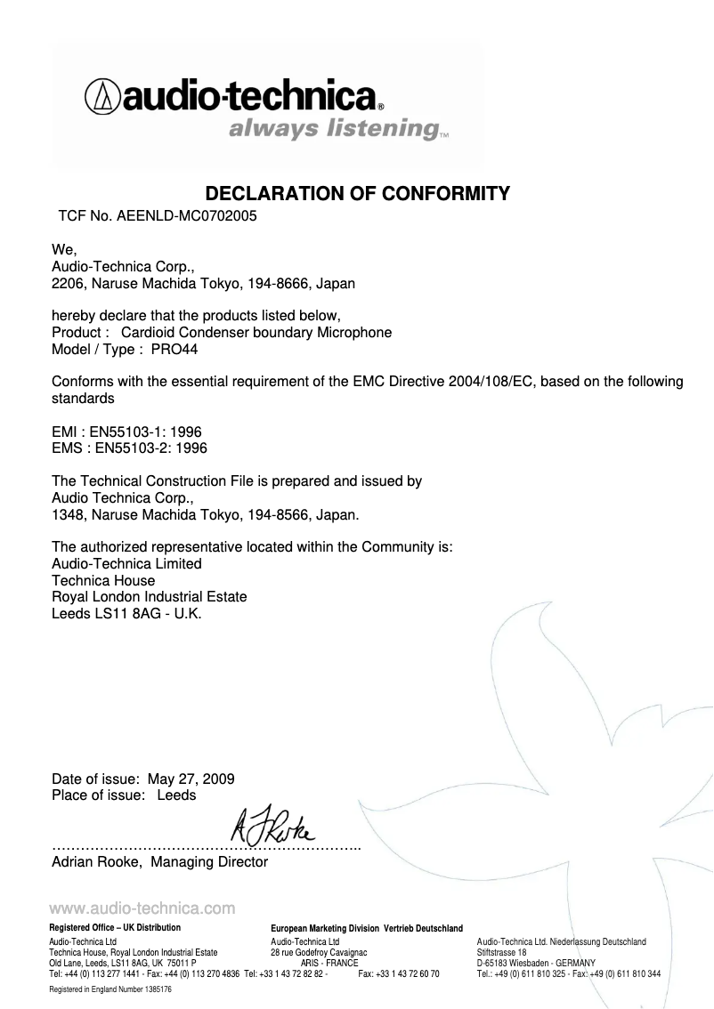 Page n°1 - Guide de démarrage rapide Audio-Technica PRO44