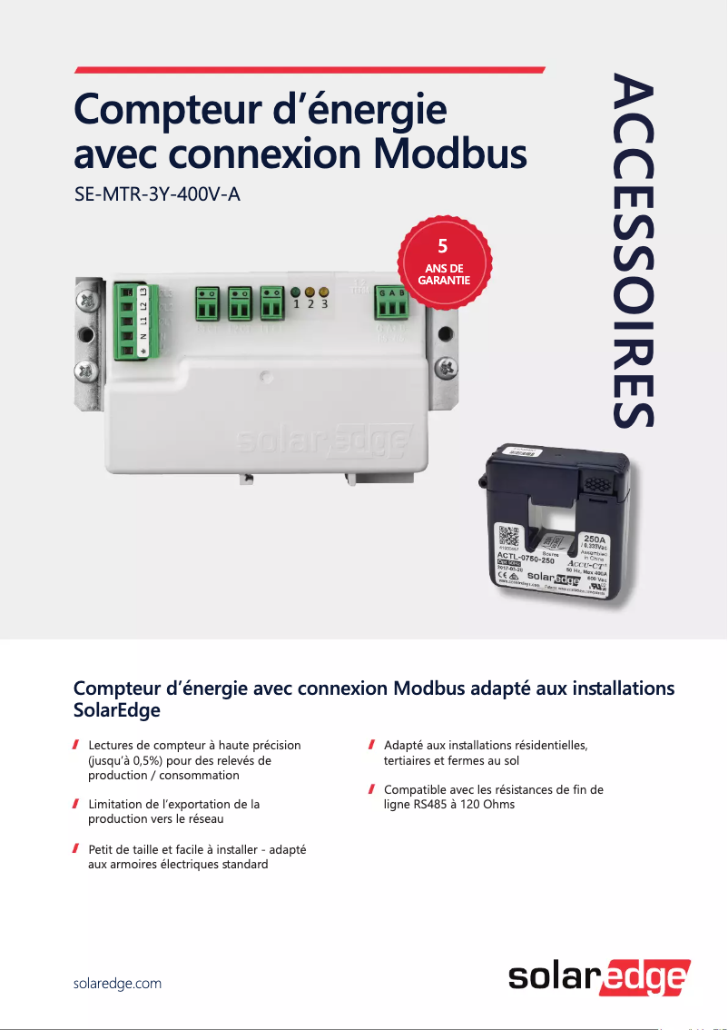 Page 1 de la notice Guide d'installation SolarEdge SE-MTR-3Y-400V-A