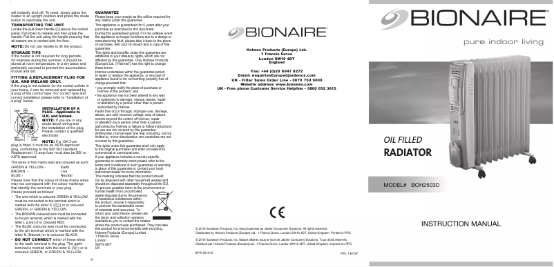 Page 1 de la notice Manuel utilisateur Bionaire BOH2503D