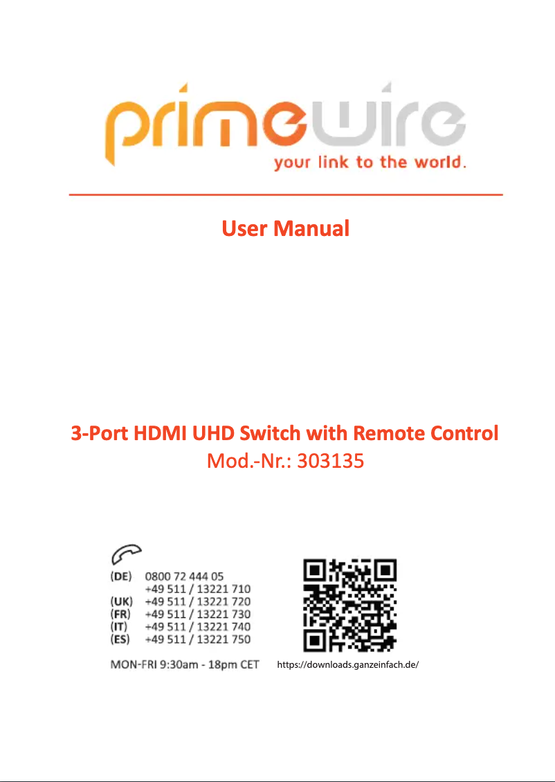 Page 1 de la notice Manuel utilisateur Primewire 303135