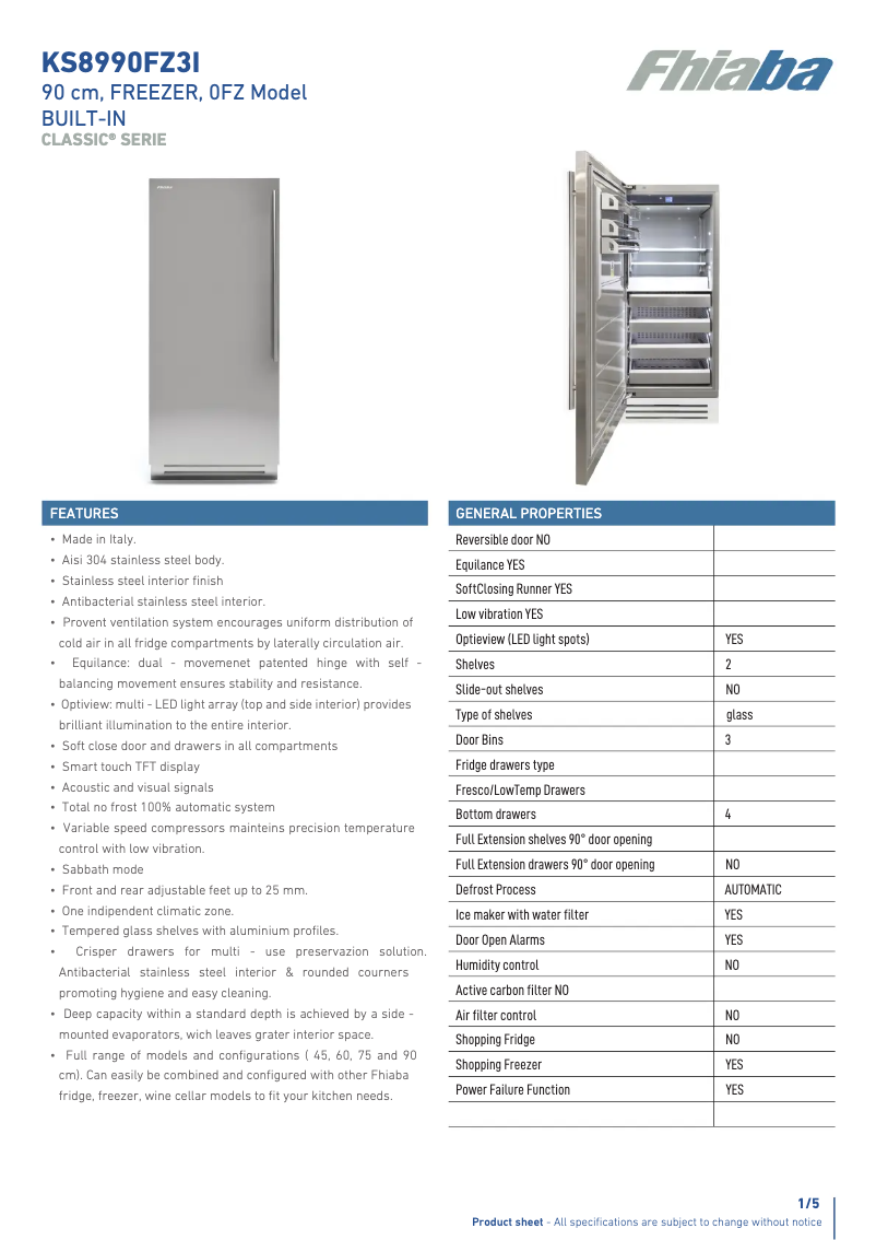 Page 1 de la notice Fiche technique Fhiaba KS8990FZ3IA
