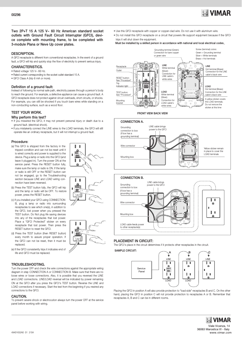 Page n°1 - Manuel utilisateur Vimar 00296