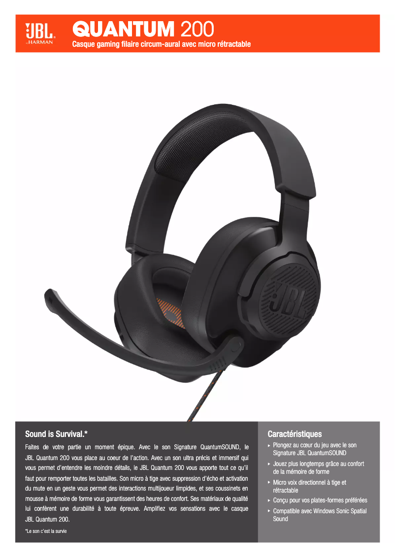 Page n°1 - Fiche technique JBL Quantum 200
