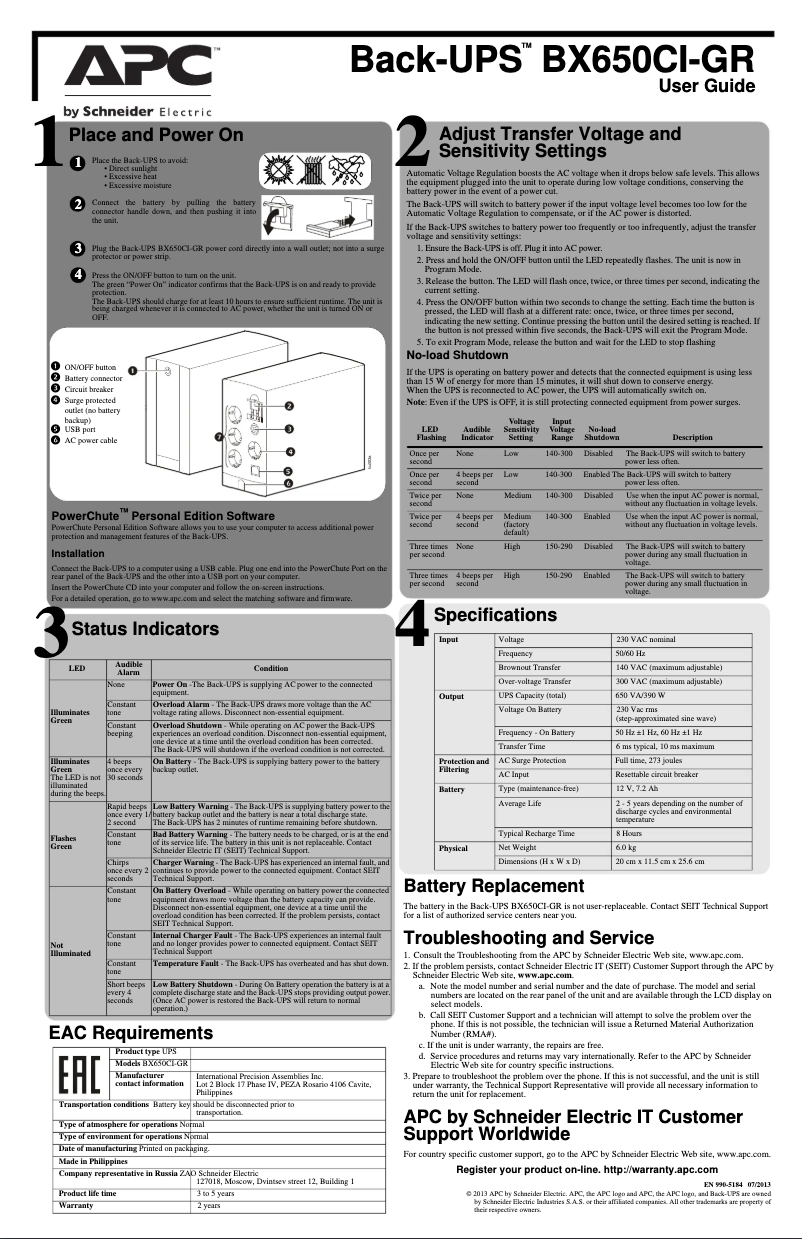 Image de la première page du manuel de l'appareil Back-UPS BX650CI-GR
