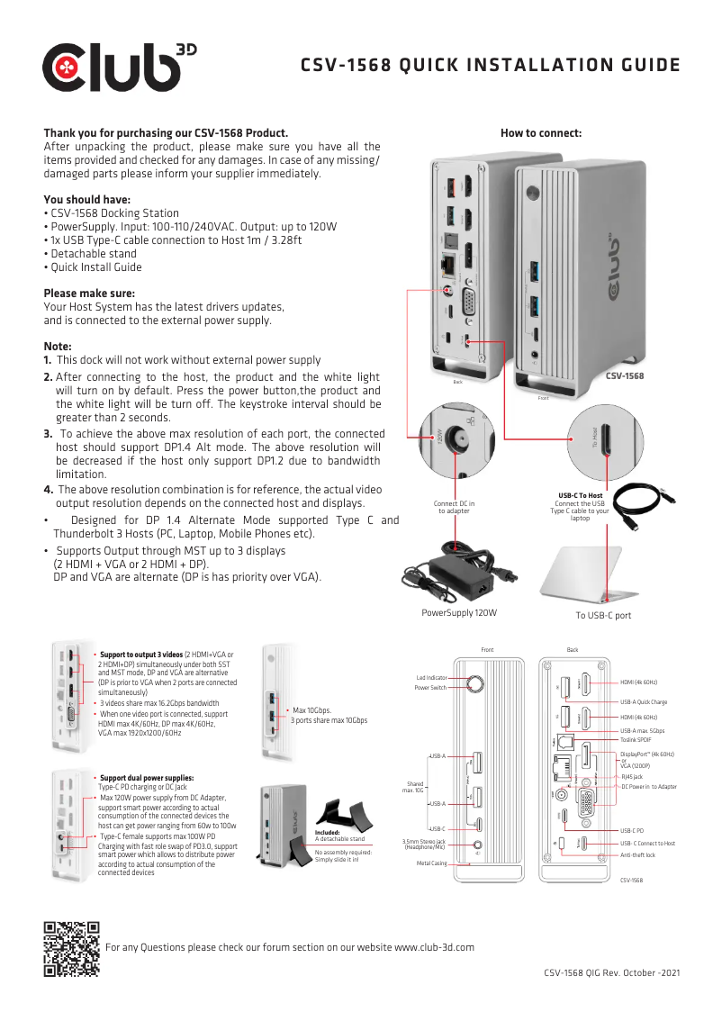 Page 1 de la notice Manuel utilisateur CLUB3D CSV-1568