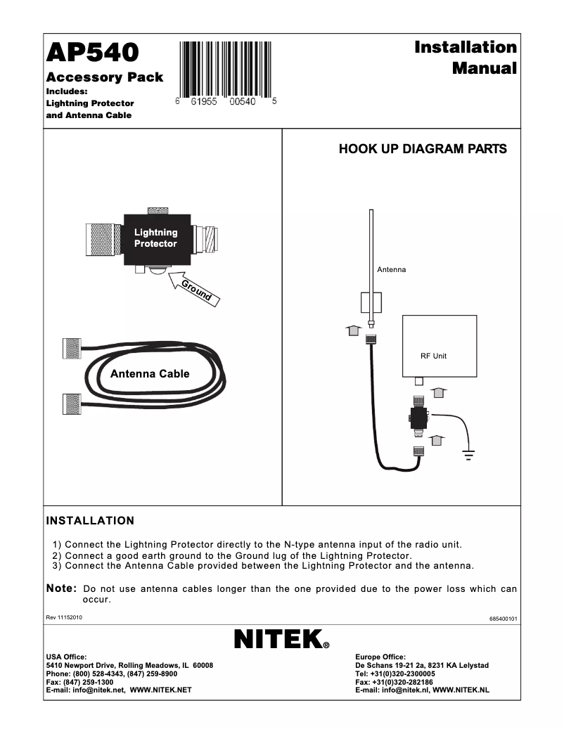 Page 1 de la notice Manuel utilisateur Nitek AP540