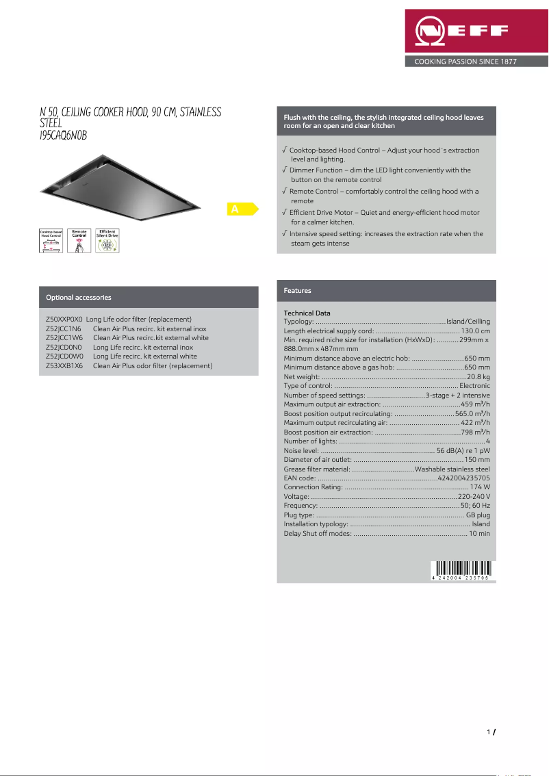 Page n°1 - Fiche technique Neff I95CAQ6N0B