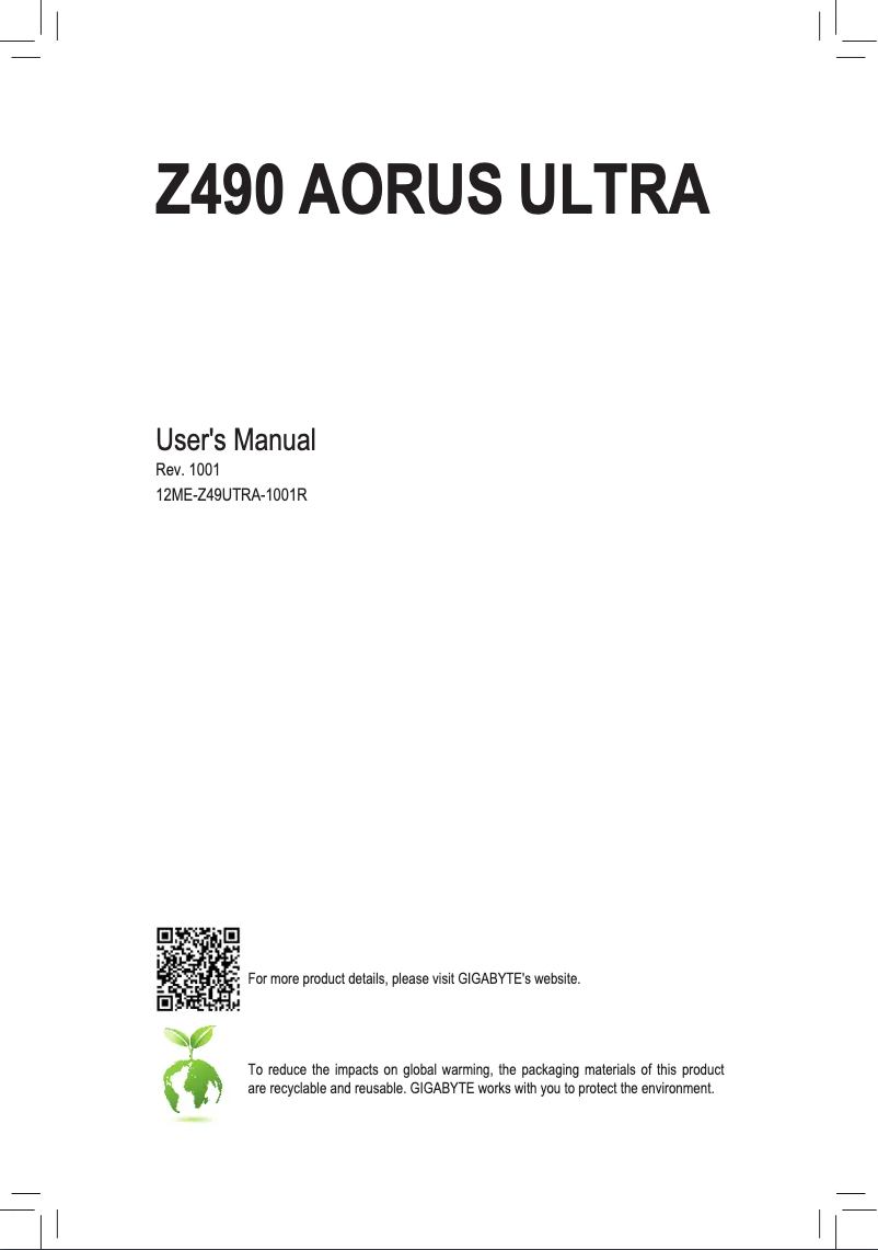 Page 1 de la notice Manuel utilisateur Gigabyte Z490 Aorus Ultra G2