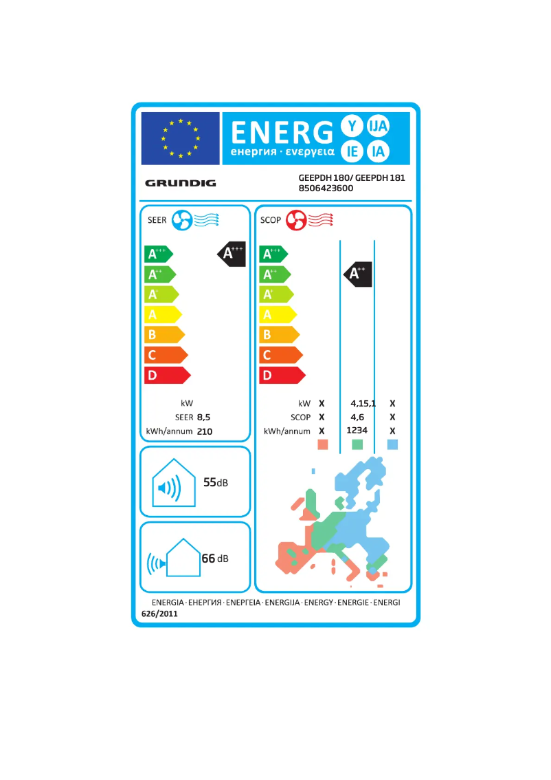 Page 1 de la notice Label énergétique Grundig GEEPDH 180/ GEEPDH 181