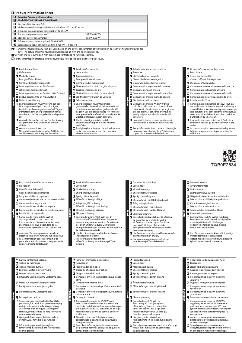 Página 1 del manual Ficha técnica Panasonic TX-32FS503B
