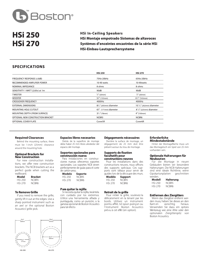 Page 1 de la notice Manuel utilisateur Boston Acoustics HSi 250