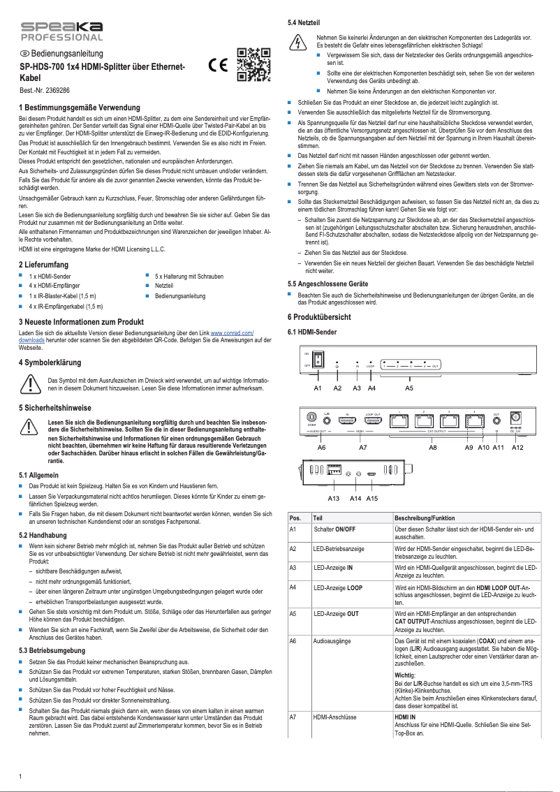 Page 1 de la notice Manuel utilisateur Speaka SP-HDS-700