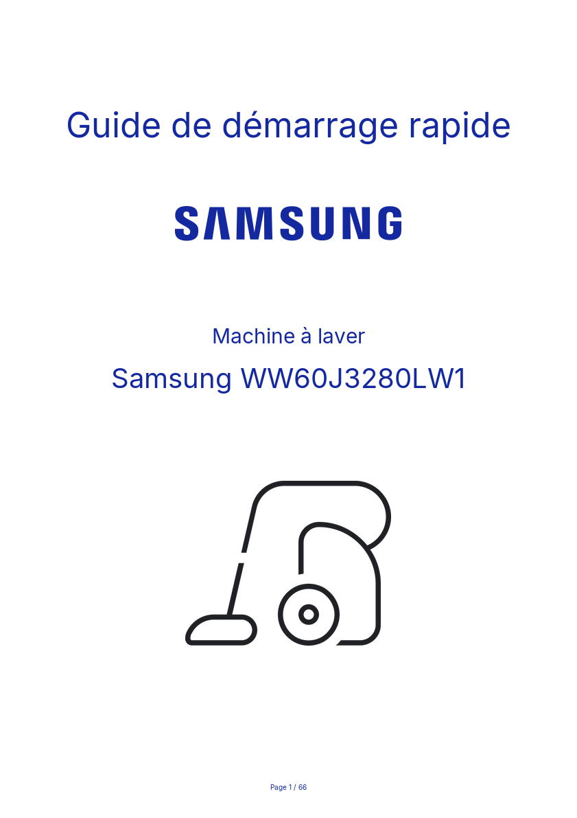 Page n°1 - Guide de démarrage rapide Samsung WW60J3280LW1
