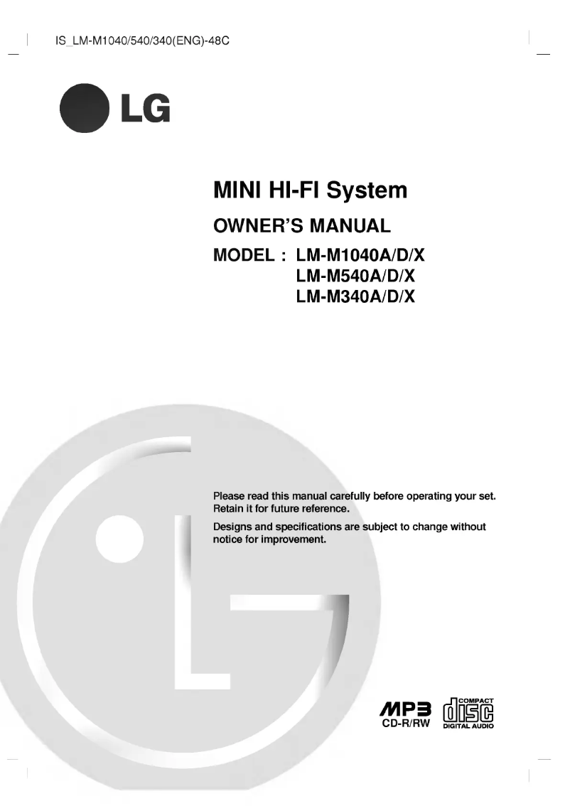 Image de la première page du manuel de l'appareil LM-M340