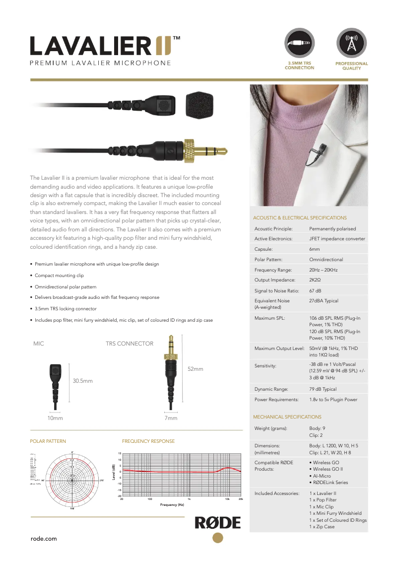 Page n°1 - Fiche technique Røde Lavalier II