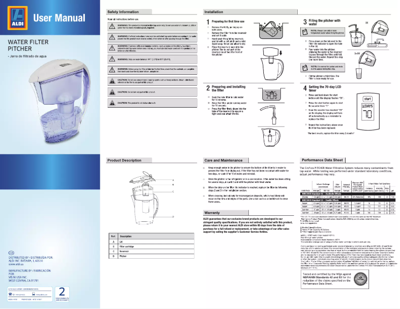 Page 1 de la notice Manuel utilisateur Crofton 6 Cup Water Filtration Pitcher 45707