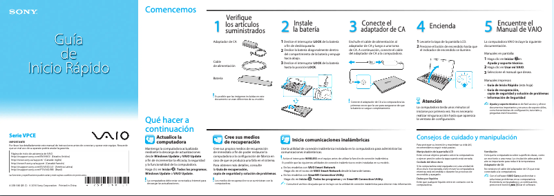 Page 1 de la notice Guide d'installation Sony Vaio VPCEA43FX
