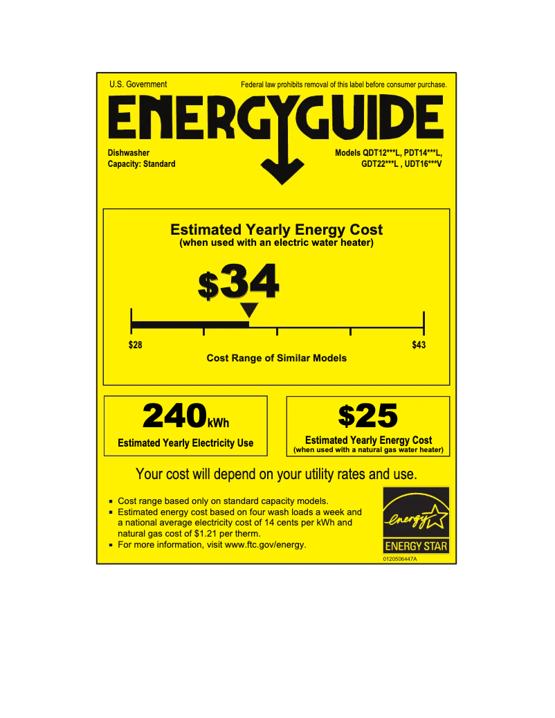 Page 1 de la notice Label énergétique GE Profile PDT145SSLSS