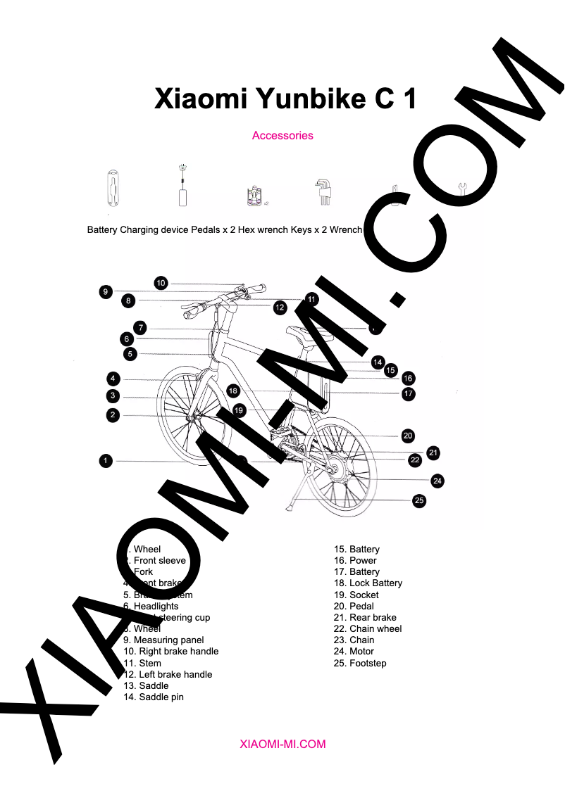 Page 1 de la notice Manuel utilisateur Xiaomi YunBike C1