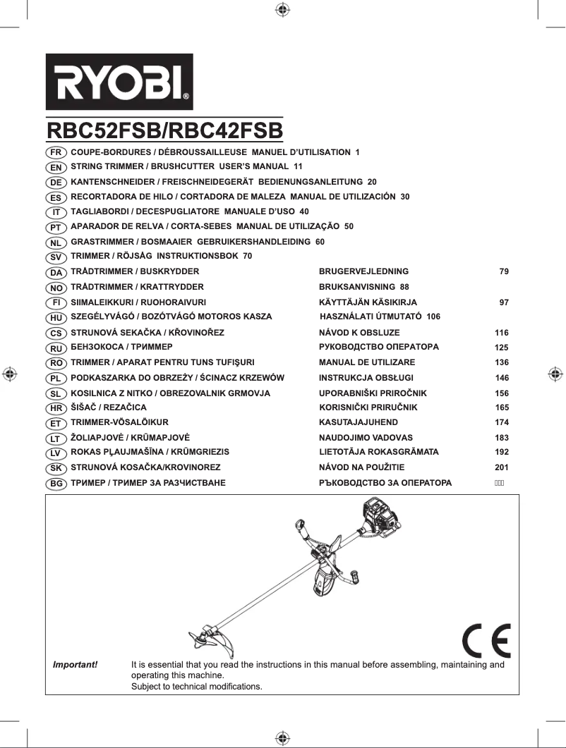 Page 1 de la notice Manuel utilisateur RYOBI RBC52FSB