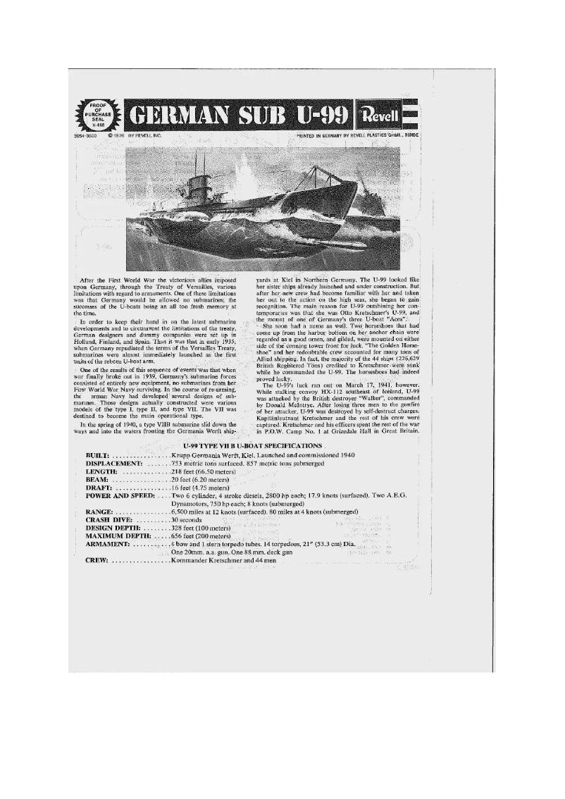 Page 1 de la notice Manuel utilisateur Revell U-99 U-Boat