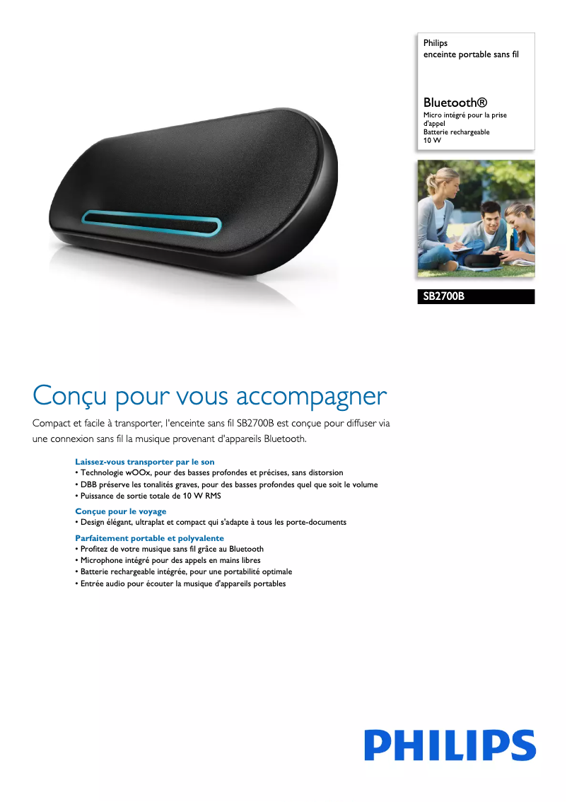 Page 1 de la notice Fiche technique Philips SB2700B