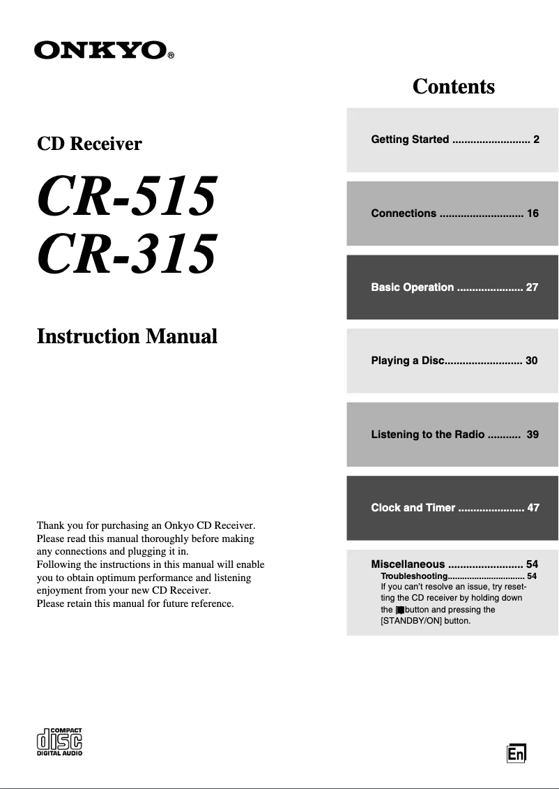 Page 1 de la notice Manuel utilisateur Onkyo CR-315