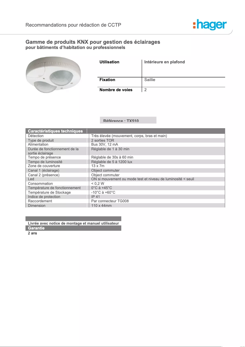 Page n°1 - Catalogue Hager TX510