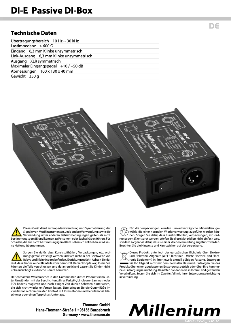 Page 1 de la notice Manuel utilisateur Millenium DI-E