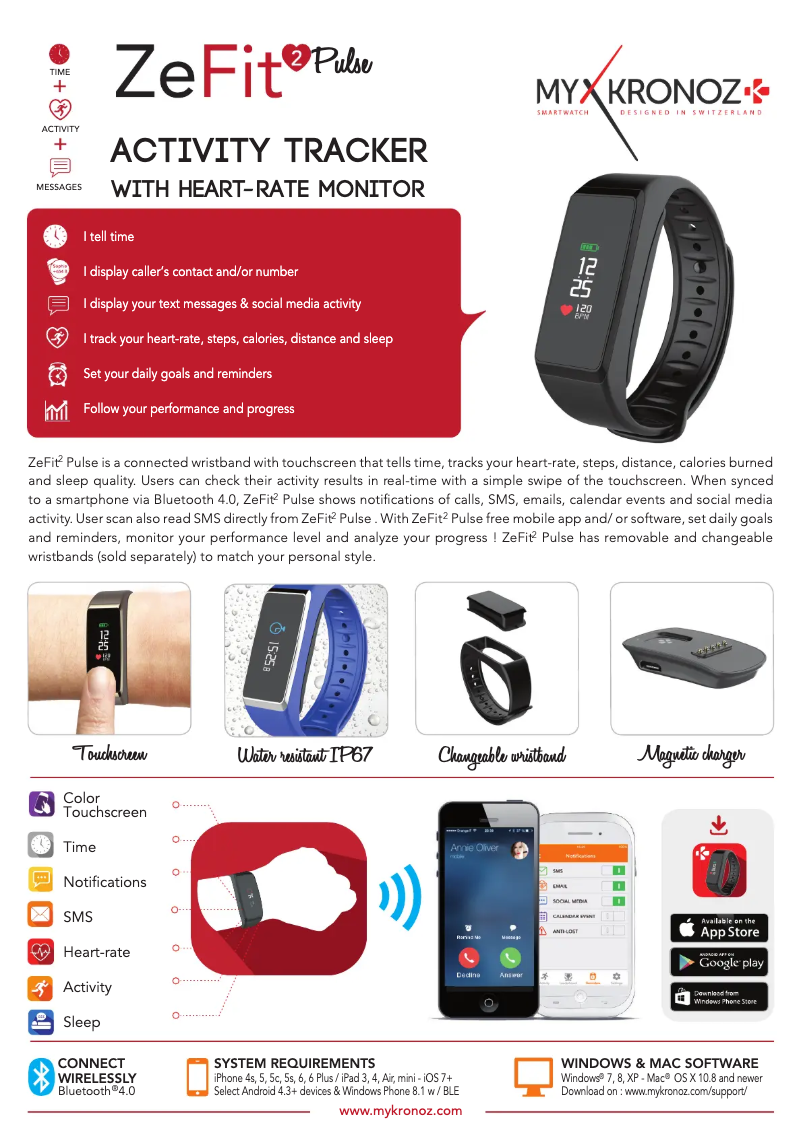 Page n°1 - Fiche technique MyKronoz ZeFit 2 Pulse