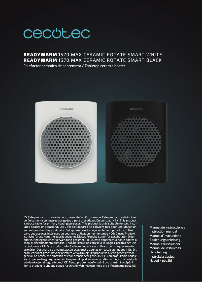 Page 1 de la notice Manuel utilisateur Cecotec ReadyWarm 1570 Max Ceramic Rotate Smart