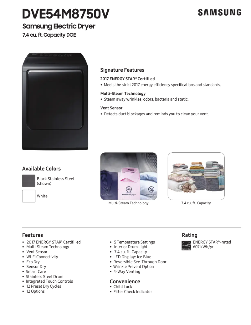 Página 1 del manual Ficha técnica Samsung DVE54M8750V