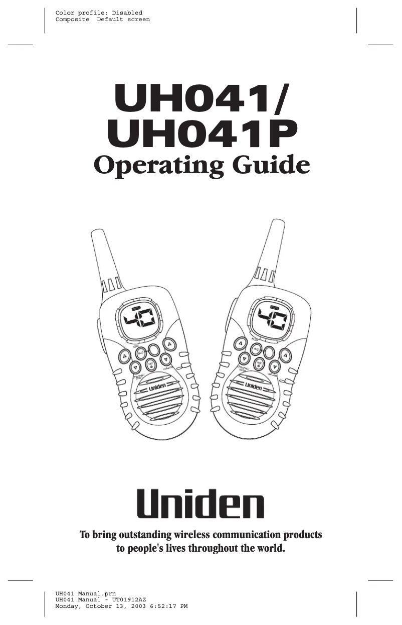 Page 1 of the manual Instruction Manual Uniden UH041P