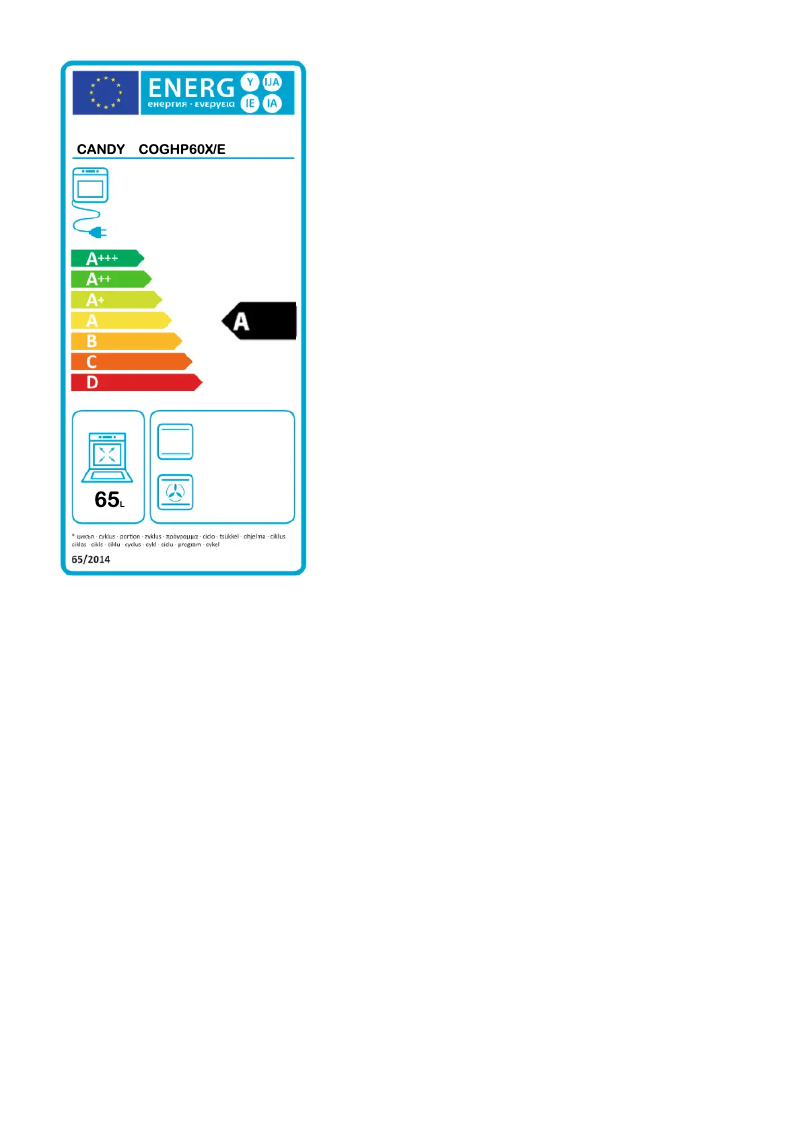 Page 1 de la notice Label énergétique Candy COGHP60X/E