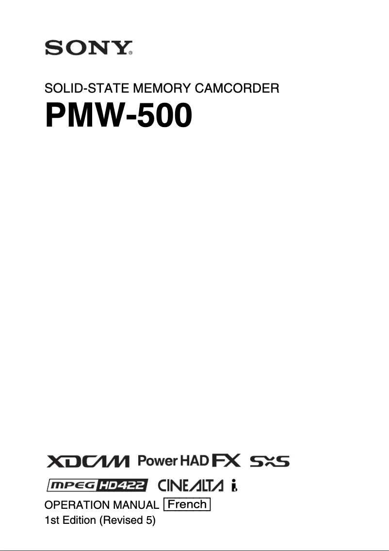Page 1 de la notice Manuel utilisateur Sony PMW-500
