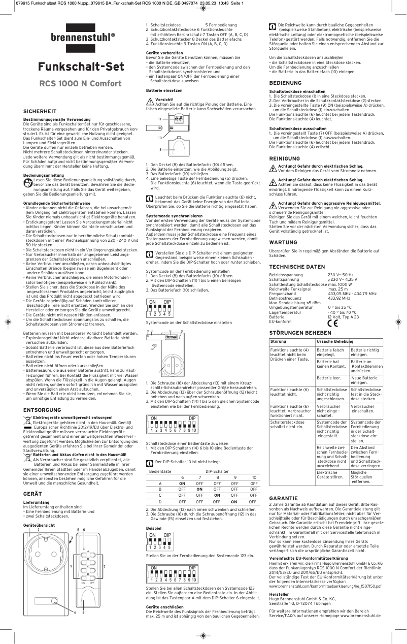 Page 1 de la notice Manuel utilisateur Brennenstuhl RCS 1000 N Comfort