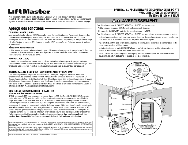 Image de la première page du manuel de l'appareil 886LM