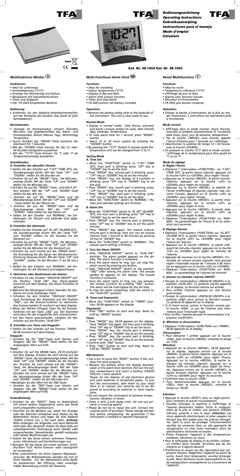 Image de la première page du manuel de l'appareil 98.1054