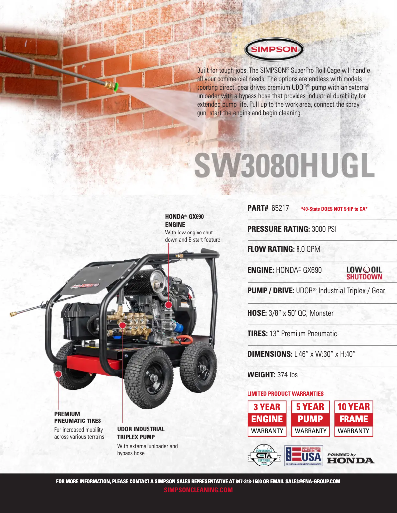 Página 1 del manual Ficha técnica Simpson SuperPro SW3080HUGL-S