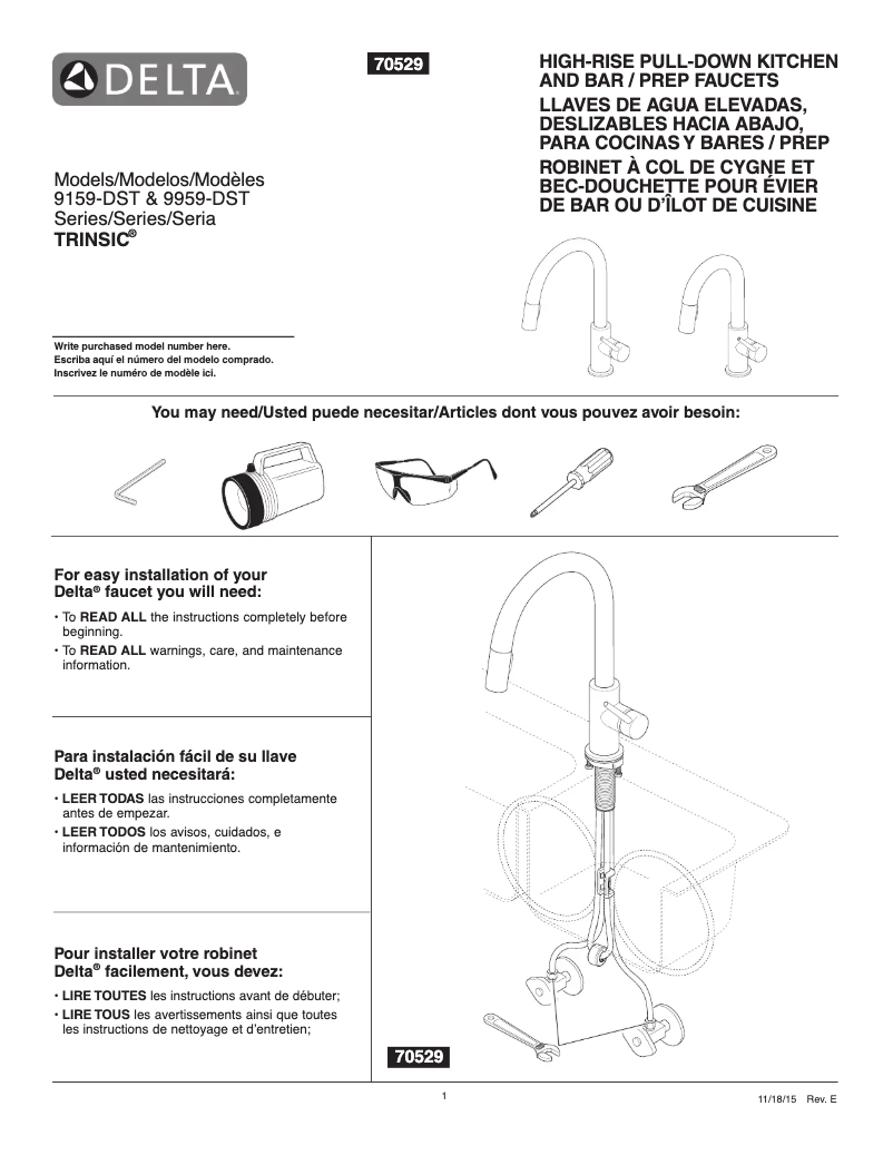 Page n°1 - Manuel utilisateur Delta 9159-BL-DST