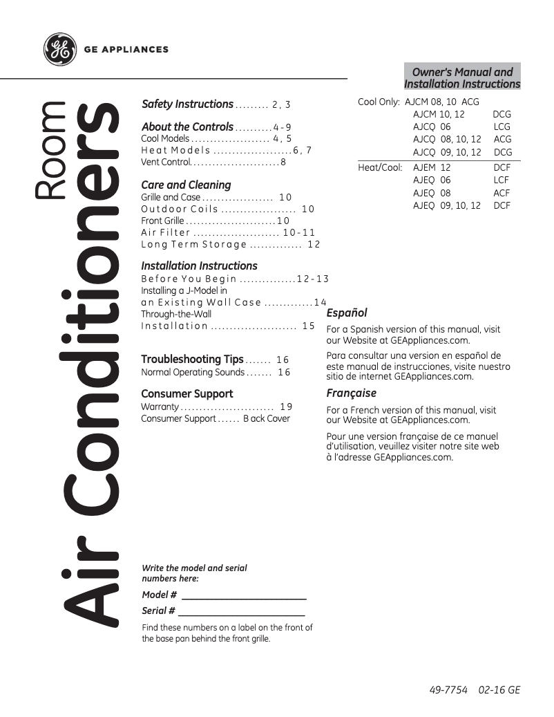 Page n°1 - Mode d'emploi GE AJCQ10ACG